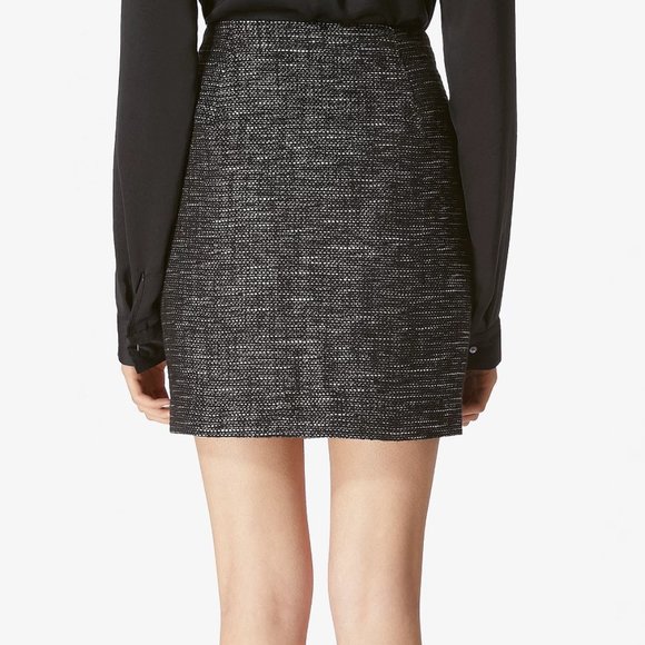 Avec Les Filles High-Waist Zip-Front Tweed Black & White Metallic Mini Skirt NWT - Picture 2 of 8
